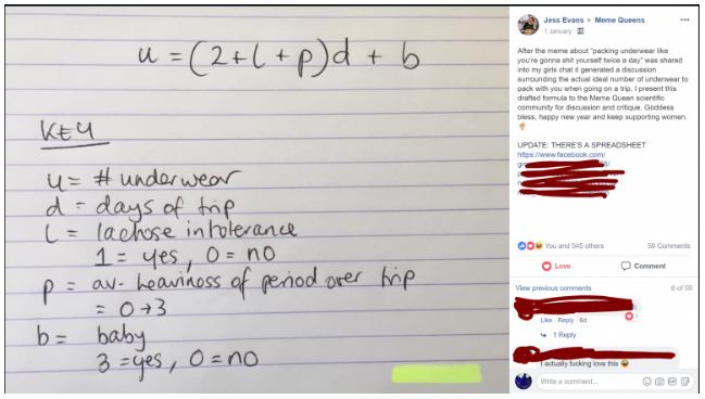 Online meme page invents equation to calculate underwear needed on holidays  - Travel Weekly